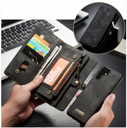 CASEME 008 Series Multi-functional 2-in-1 Zipper Wallet Split Leather Case for Huawei P30 Pro - Grey